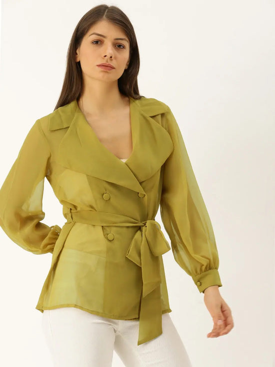 Notch big collar overlap top in Olive Green