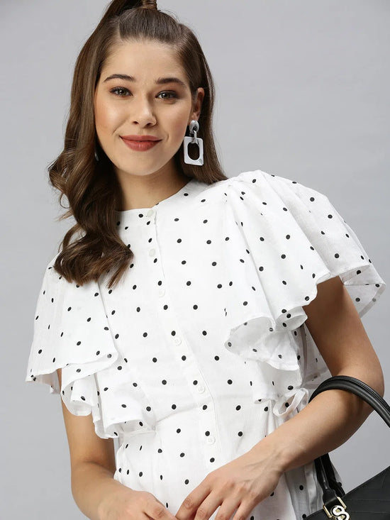 Women's White Printed Shirt Dress-ON-S05-White