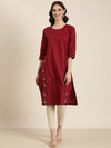 Women Maroon Solid Straight Kurta-DF-1555-Maroon