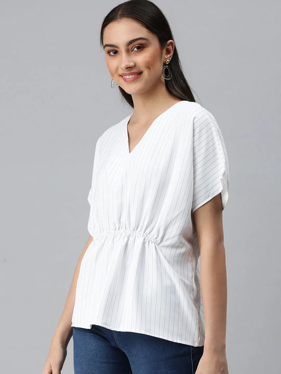 Women's Striped White Top-AE-10279-White