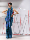 Peacock Blue Cotton Saree With Zari Stripes Pallu-MA55CT06520030