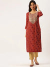 Women's Red Printed Straight Kurtas-AT-A418-K-Red