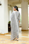 Vaasva Women Grey Linen Embroidered Solid Kurta Set With Solid Pants & Chiffon Embroidered Dupatta-142-Vaas-Grey