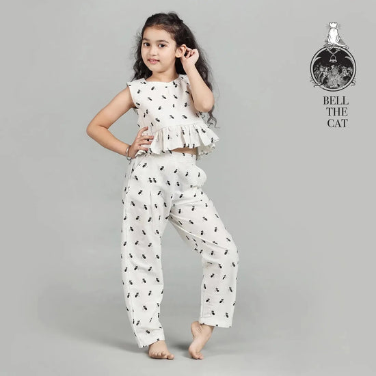 Girls Crop Top and Pants- With Bell the Cat story print