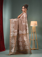 Beige Blended Silk Handwoven Saree With Paisley Border-MA50BSL34710007