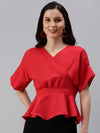 Women's Red Solid Top-SH-3563-Red