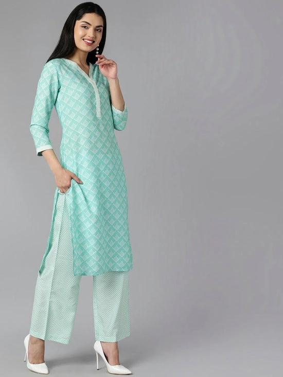 Ahika Women Sea Green Ethnic Motifs Printed Regular Kurta With Palazzos With Dupatta Set 1