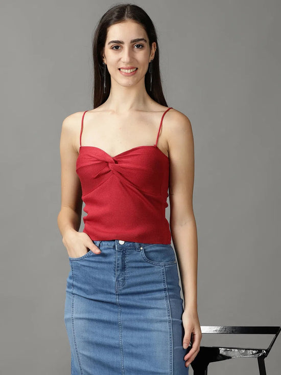 Women's Red Solid Fitted Crop Top-OC-14-Maroon