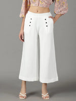 Women's White Solid Parallel Trouser-LT-KN-132-White