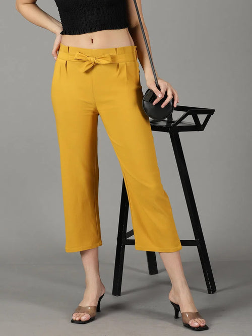 Women's Mustard Solid Trouser-AL-9045-Mustard