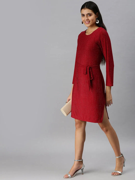 Women Red Solid Sheath Dress-AE-9878-Red