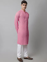 Men Pink Chikankari Embroidered and Sequence Kurta with Churidar-JOKP-678Pink