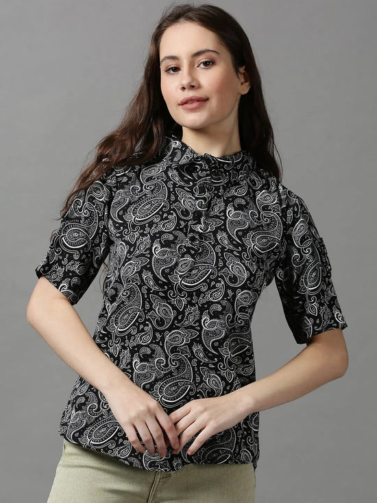 Women's Black Printed Top-AE-10369-Black