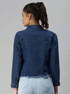 Women's Blue Solid Denim Jacket Jackets-AE-999153-Navyblue