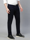 Genips Men's Cotton Stretch Caribbean Slim Fit Navy Solid Trousers