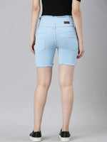 Women Blue Solid Denim Shorts-LT-S-102230-Blue