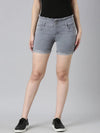 Women Grey Solid Denim Shorts-LT-S-102244-Grey