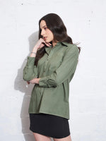 Women Olive Poplin Shirt