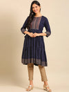 Women's Navy Blue Printed Anarkali Kurta-AT-A-620-Navyblue