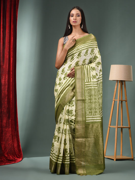 Mint Green Blended Silk Handwoven Saree With Zari Border-MA50BSL34830031