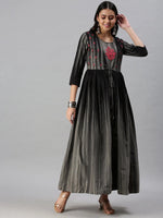 Women's Grey & Black Printed Anarkali Kurta-AAPNOSA071-Grey-Black