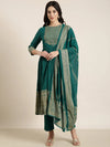 Women Anarkali Green Ethnic Motifs Kurta and Trousers Set Comes With Dupatta-BC-SK-1859-Green