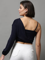 Women's Blue Solid Crop Top-AE-10403-Navyblue