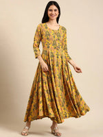 Women's Yellow Embellished Anarkali Kurta-AT-A027-LG-Yellow