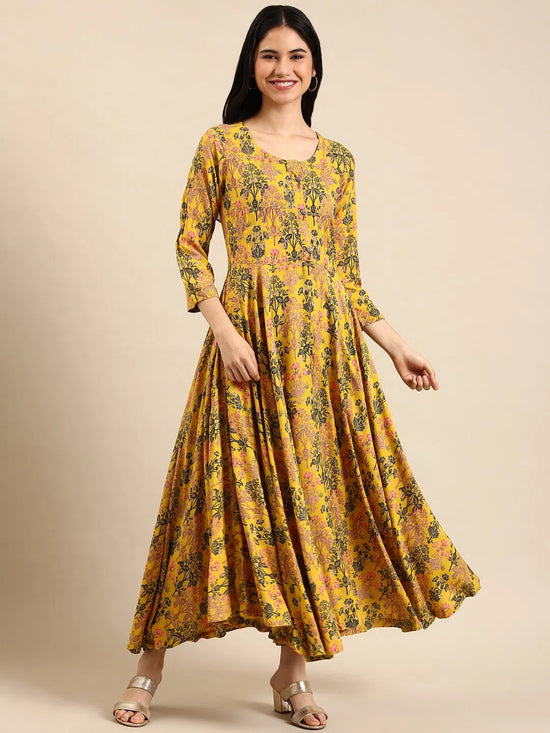 Women's Yellow Embellished Anarkali Kurta-AT-A027-LG-Yellow