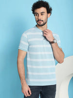 Venitian Men Henley Neck Striped Cotton Blue T-Shirt