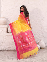 Bright Yellow Cotton Soft Saree With Ikkat Style-MA54BCT041400025