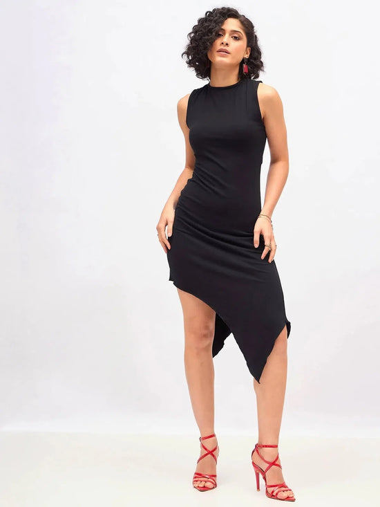 Women Black Asymmetric Back Cut-Out Dress