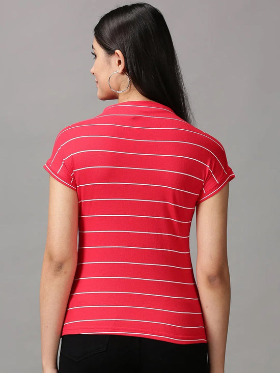 Women's Red Striped Top-AE-10453-Red