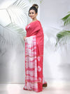 Pink And White Shibori Printed Silk Saree-MA56BSL34610006