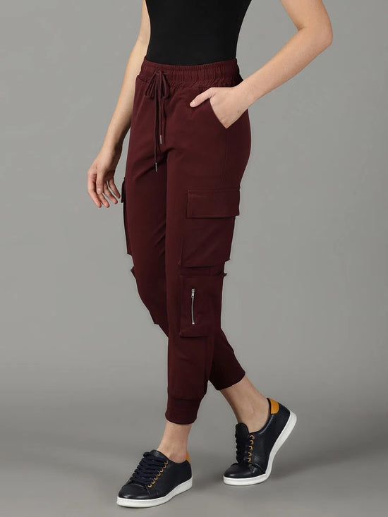 Women's Burgundy Solid Track Pant-AF-1619-Burgundy