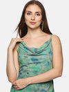 Floral Green Cowl Neck Slip Dress-17364