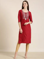 Women Red Floral Straight Kurta-NJ-3545256-Red