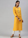 Women's Yellow Striped Straight Kurta-HO386-Yellow