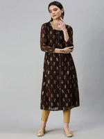 Women's Brown Printed Straight Kurta-GW396-Brown