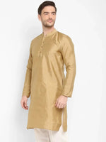 Hangup Men Standard Solid Men's Indian Wear-Khakhi_Dupion_LongKurta