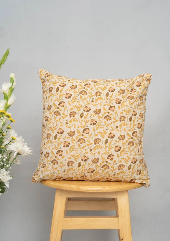 Calico Printed 100% cotton floral cushion cover for sofa with gold piping - Multicolor-230854133