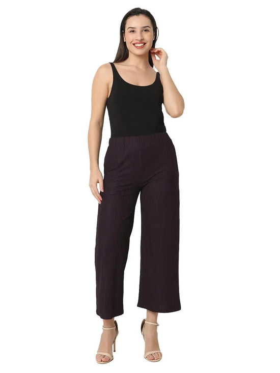 Smarty Pants Women's Cotton Rib Wine Color Pleated Trouser