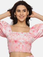 Floral Pink Smocking Crop Top-17320