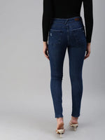 Women's Blue Solid Denim Slim Jeans-GZ-5144-Blue