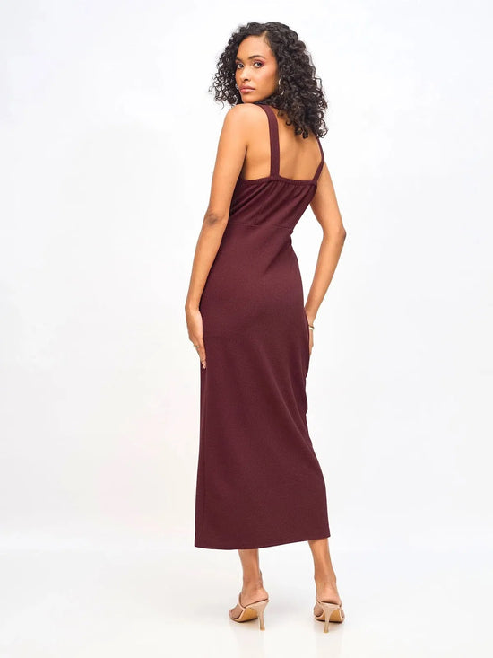 Women Burgundy Waist Cut Out Bodycon Dress