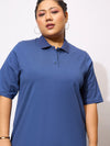 Women Navy Blue Polo Neck T Shirt Dress