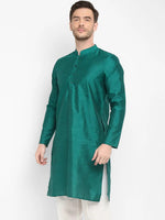 Hangup Men Standard Solid Men's Indian Wear-SeaGreen_Dupion_LongKurta