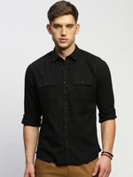 Men Black Solid Shirt-ANAH-1676-Black