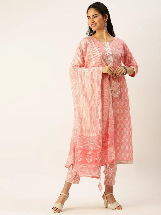 Women's Pink Printed Kurta Sets-JC-43-Pink