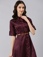 Women Purple Solid Shirt Dress-DF-4773-Purple